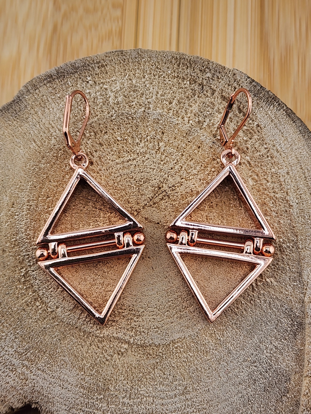 Geometric Rose Gold Tone Drop Earrings - Women Jewelry 0531